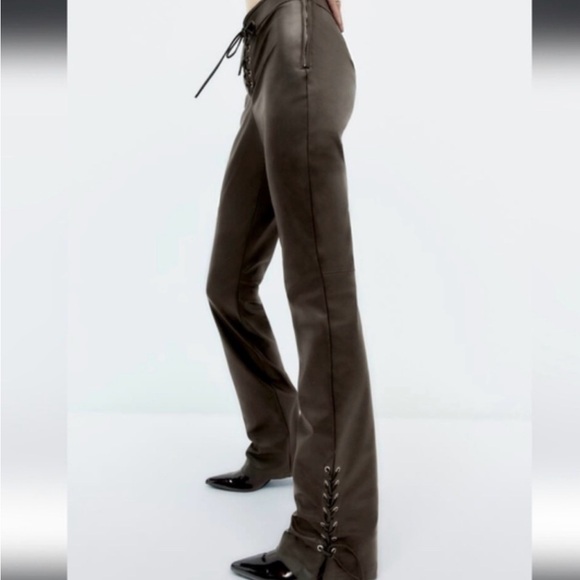 NWT Lace-Up Faux Leather Pants - Picture 2 of 10